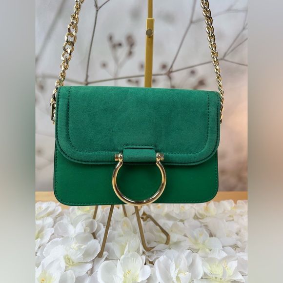 TopShop Green Crossbody Shoulder Bag with Gold Ring Detail - Picture 2 of 12